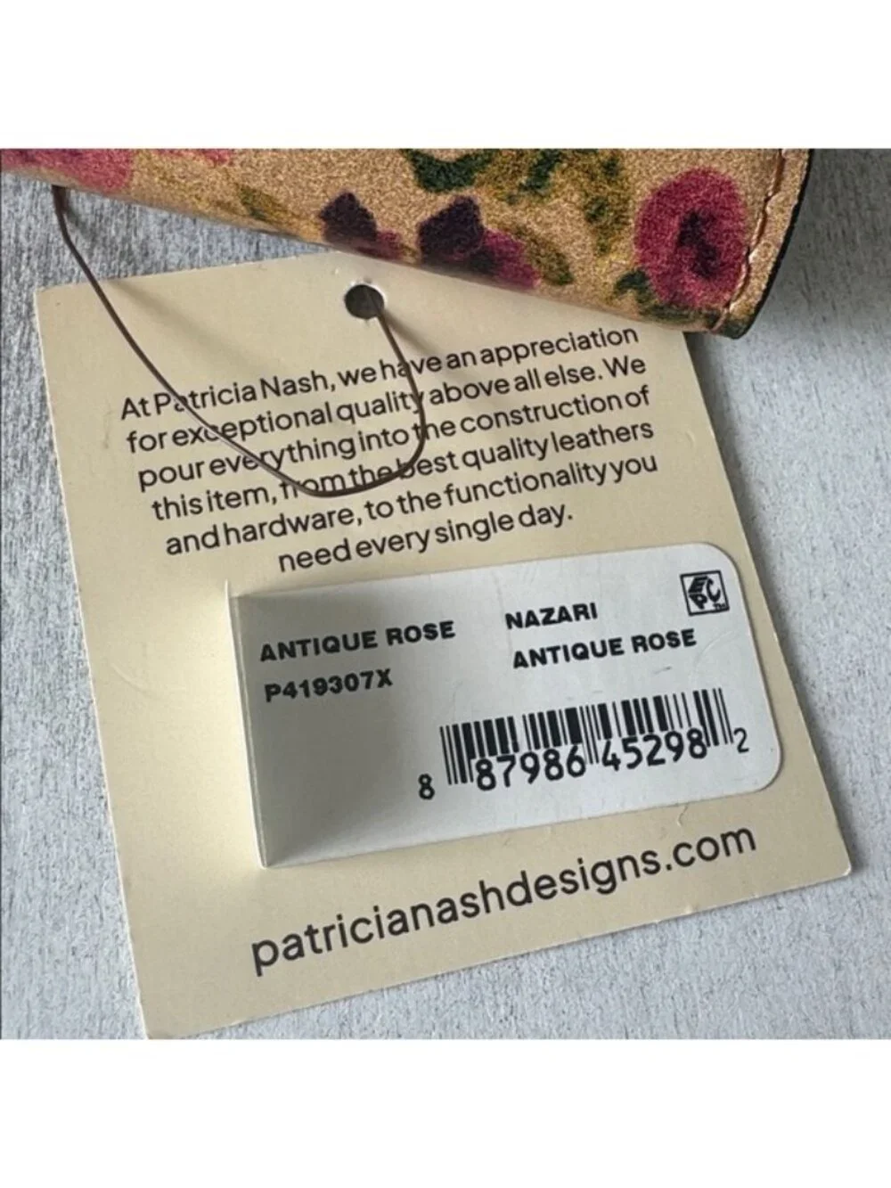 Patricia Nash Nazari Floral Leather Bi-Fold Wallet RFID Antique Rose Tan Red